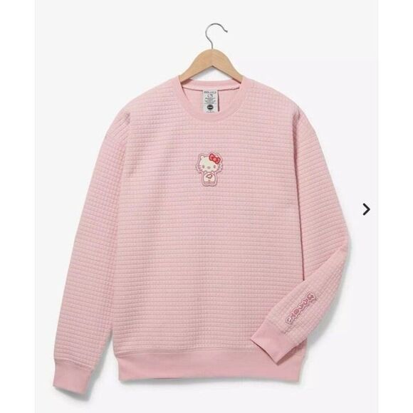 Sanrio BoxLunch Hello Kitty Pink Quilted Crewneck Sweater Pullover Size Small - Picture 1 of 11